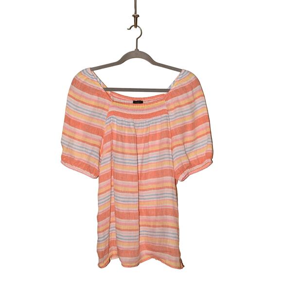 Talbots Tops - TALBOTS $99 Smocked Square Neck Linen Top Palm Stripe Large